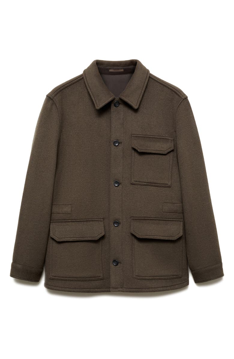 MANGO Wool Blend Flannel Overshirt, Alternate, color, Khaki Brown