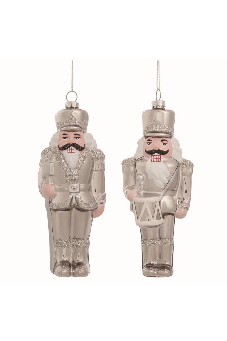 Glass Silver Nutcracker Ornament Set of Two Christmas Decor, Main, color, Silver