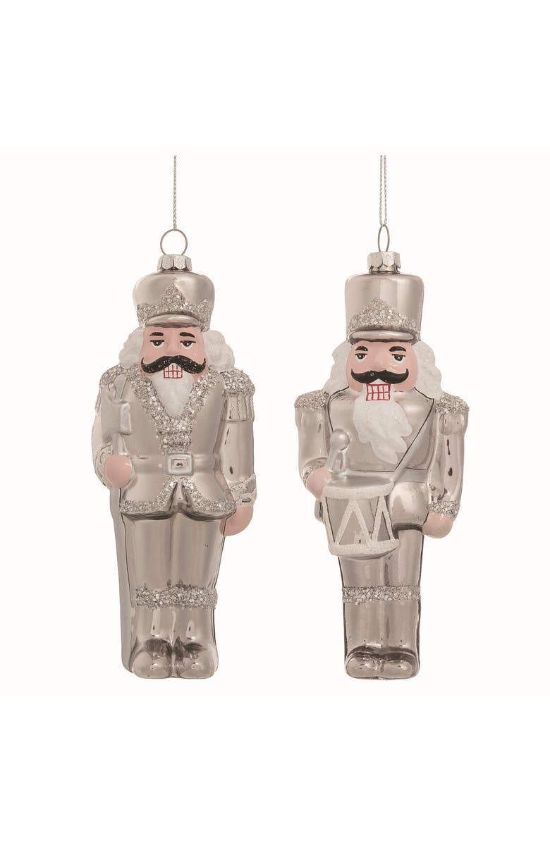Transpac Glass Silver Nutcracker Ornament Set of Two Christmas Decor, Main, color,