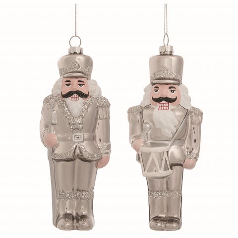 Glass Silver Nutcracker Ornament Set of Two Christmas Decor