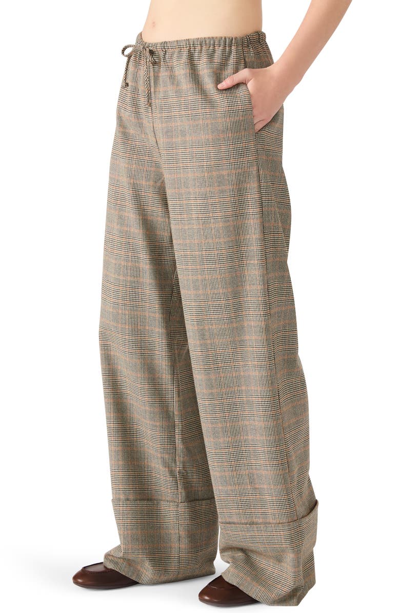 Steve Madden Idra Plaid Wide Leg Drawstring Pants, Alternate, color, Brown