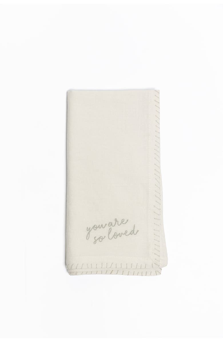 House of Revelry Love Notes Embroidered Napkin Set of Four, Alternate, color, Natural