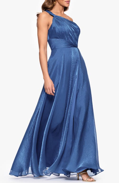Xscape Evenings One-shoulder Metallic Organza Gown In Blue