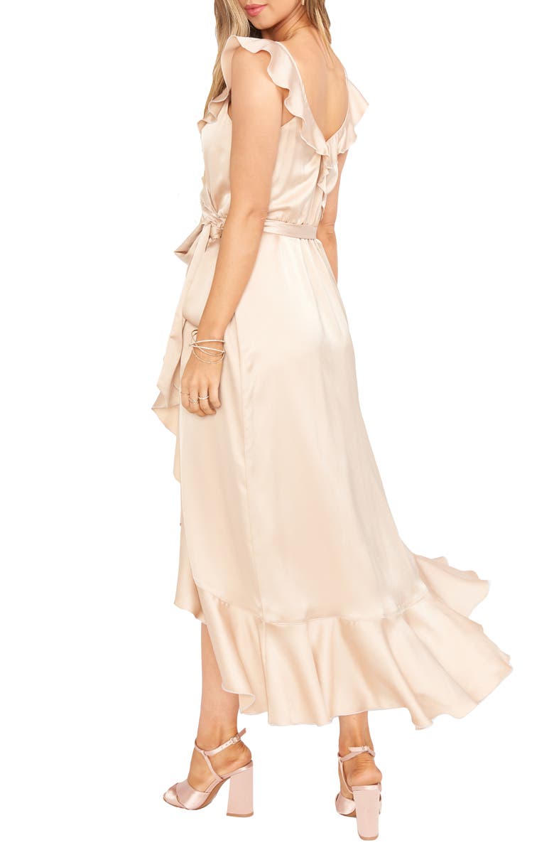 Show Me Your Mumu Samantha Ruffle Satin High/Low Faux Wrap Dress, Alternate, color, 
