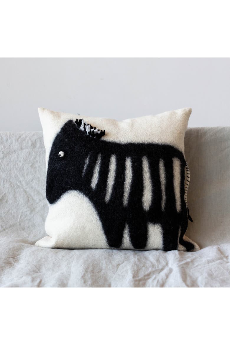 Felted Wool Zebra Throw Pillow, Alternate, color, Black - Small