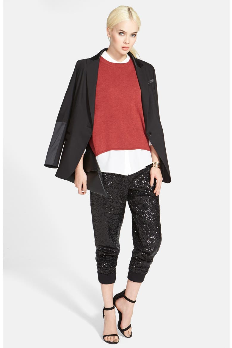 Sequin Track Pants, Alternate, color, BLACK
