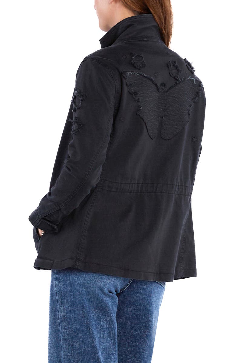 Billy T Butterfly Embroidery Cotton Blend Jacket, Alternate, color, Almost Black