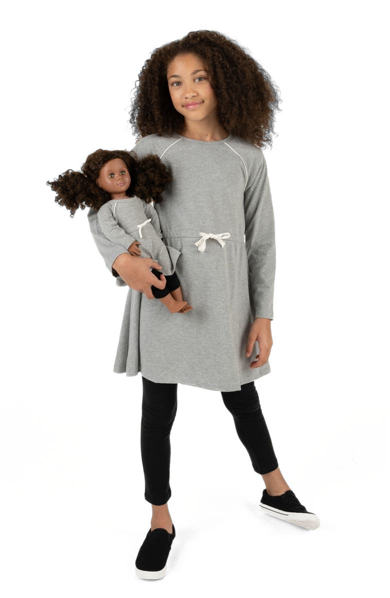 Leveret Girls Bow Tie Dress with Matching Doll Dress, Alternate, color, Light Gray