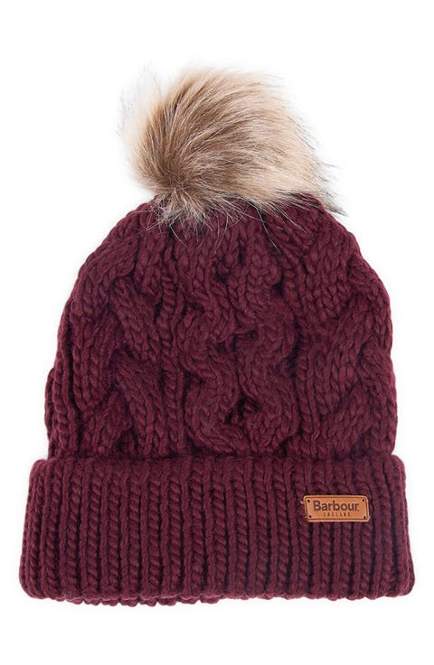 Penshaw Cable Beanie with Faux Fur Pompom