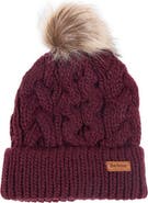 Barbour Penshaw Cable Beanie with Faux Fur Pompom