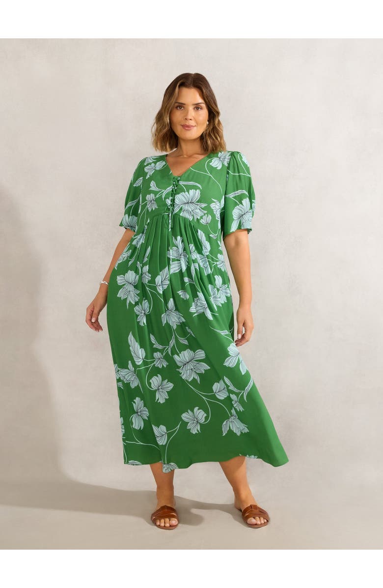 Live Unlimited Floral Print Lace Up Dress, Main, color, Green