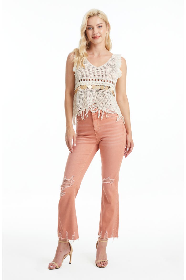 Frayed High Waist Crop Flare Jeans, Alternate, color, SALMON