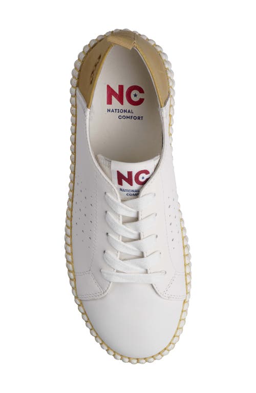 National Comfort Leather Sneaker In White/mustard Leather