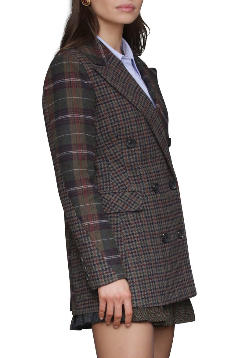 Plaid Patternblock Double Breasted Blazer, Alternate, color, OLIVE BURGUNDY PLAID