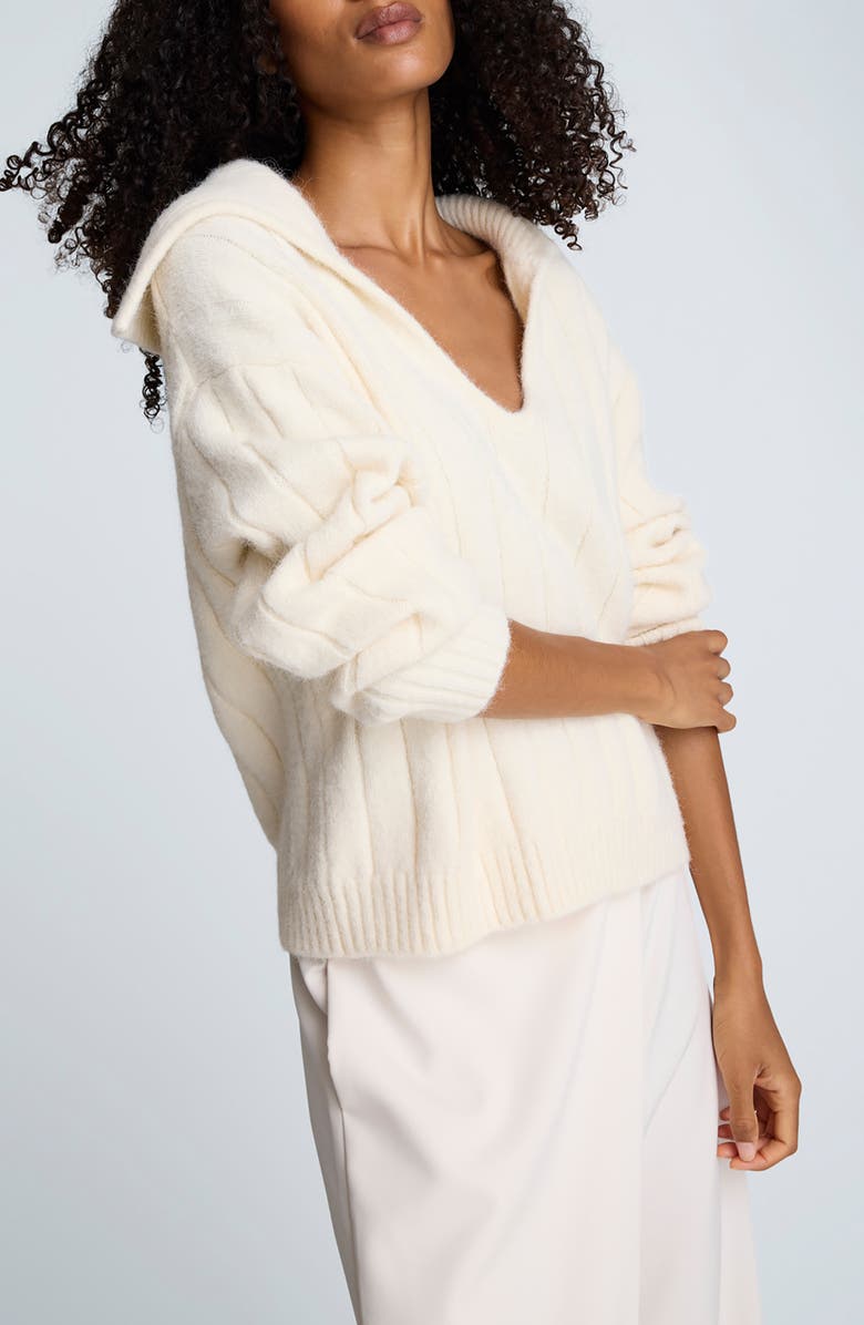 Kenneth Cole Polo Collar Wide Rib Sweter, Alternate, color, Oyster