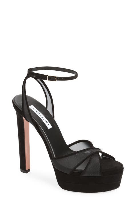 Black platform open toe fashion heels