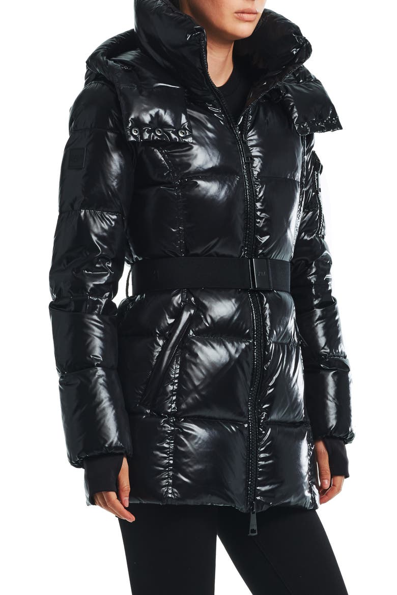Soho Belted Down Puffer Coat, Alternate, color, JET