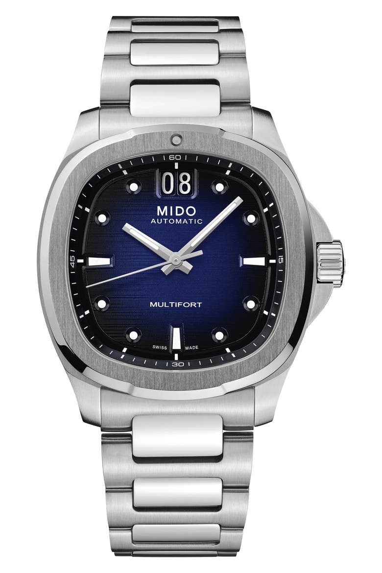 Multifort Square Automatic Bracelet Watch, 40mm, Main, color, SILVER/ BLUE