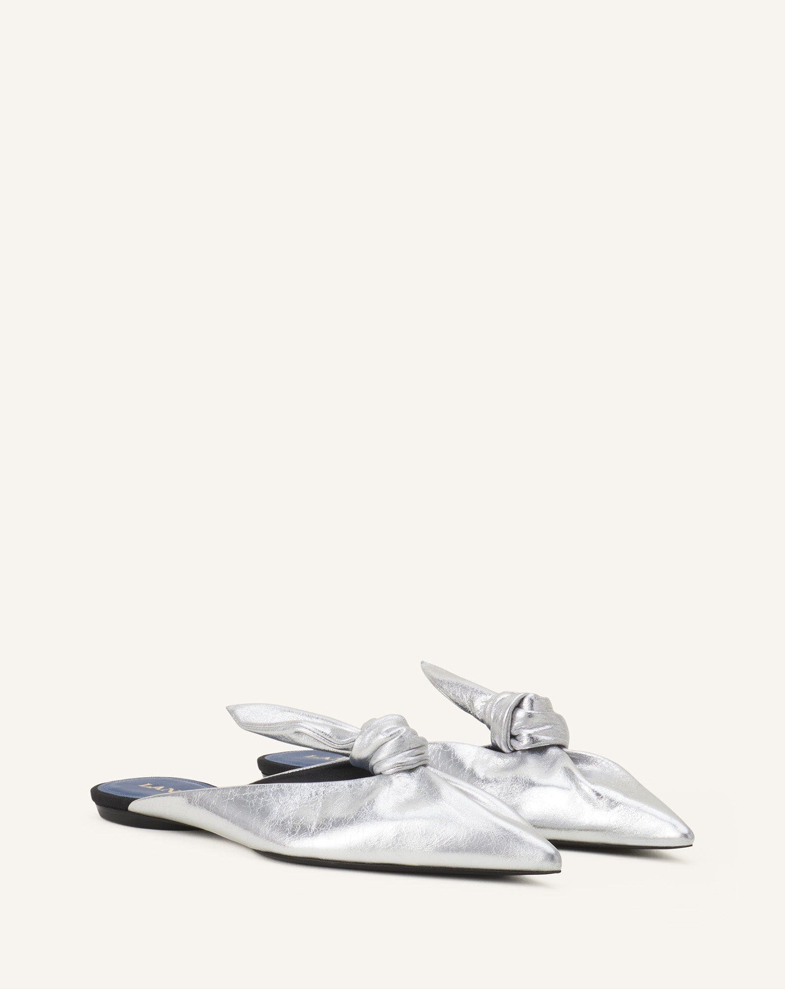 Lanvin MIDNIGHT STEP BOW MULE IN METALLIC LEATHER, Alternate, color, 