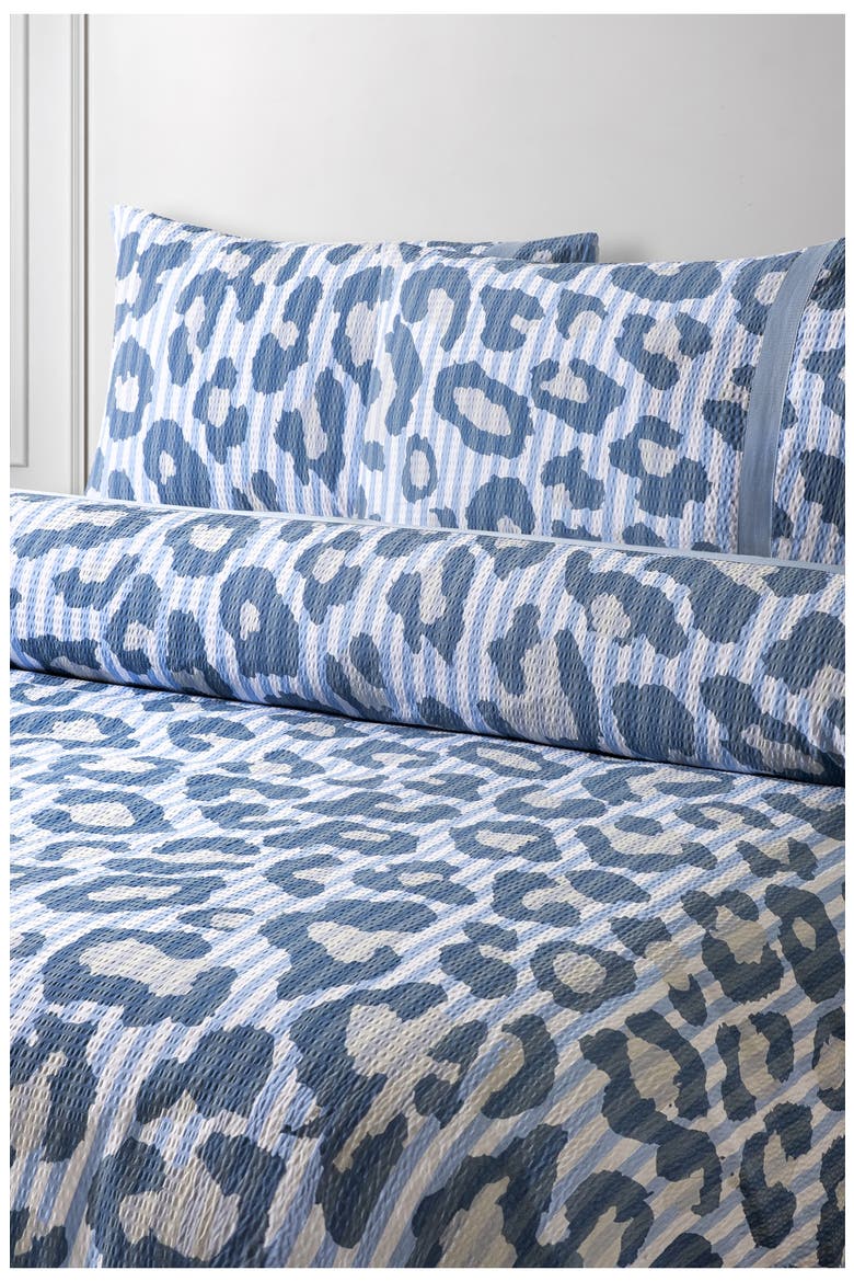 Leopard Print Seersucker Cotton Queen Quilt Set, Alternate, color, BLUE