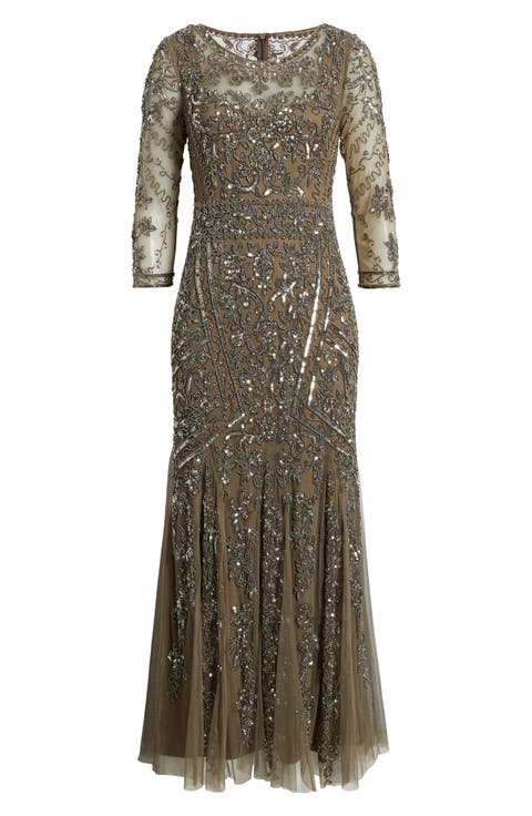 Beaded Chiffon Column Gown