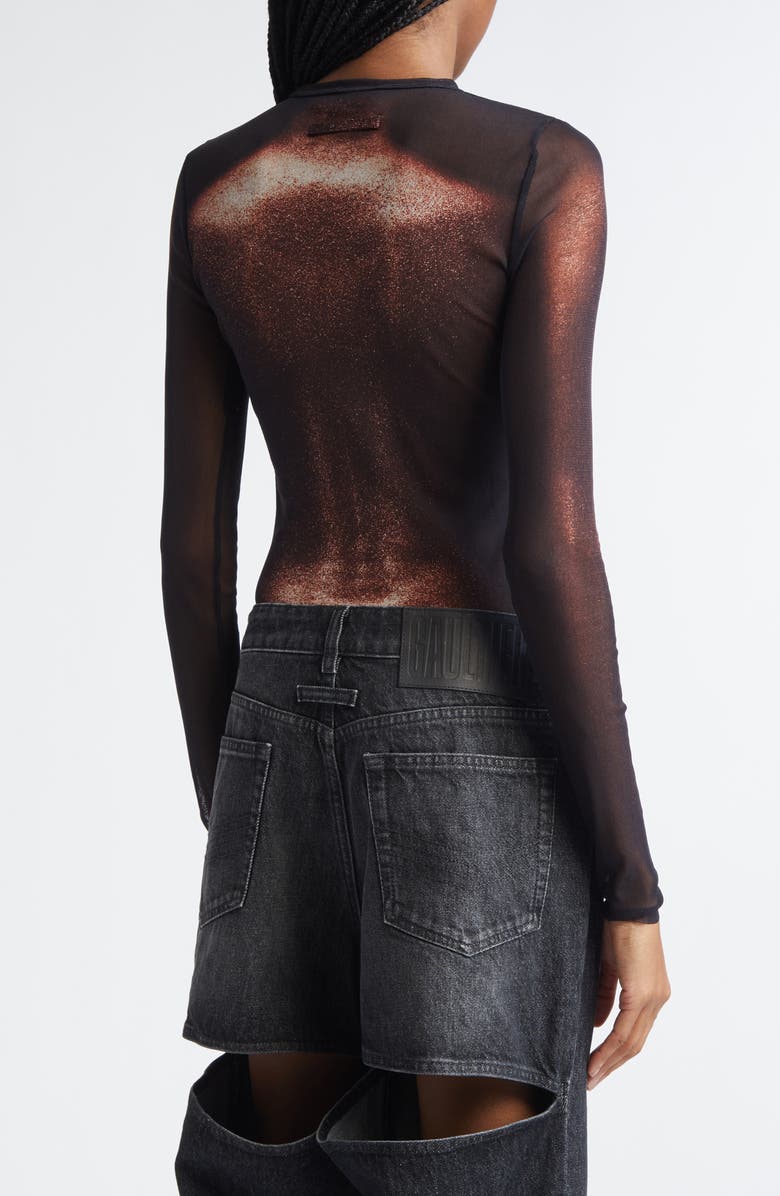 Jean Paul Gaultier Body Dust Print Mesh Top, Alternate, color, Black/ Brown