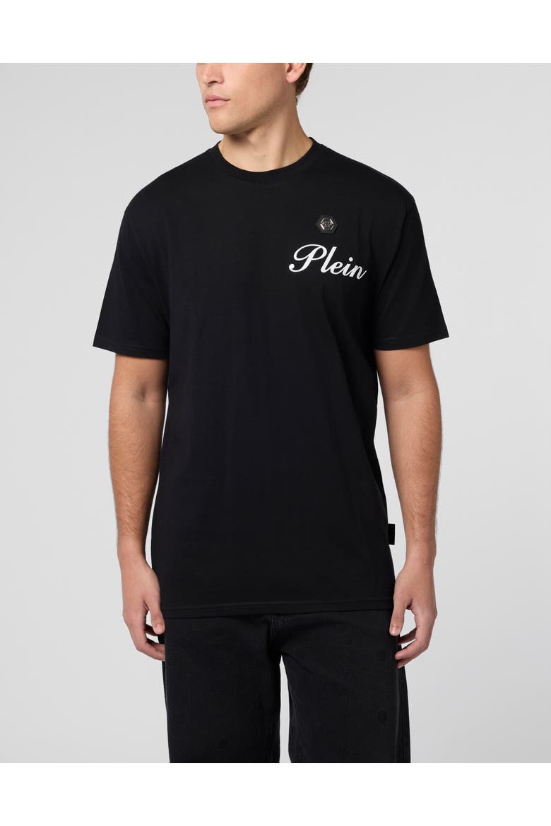 Round Neck T-Shirt Embossed Signature Men, Main, color, black