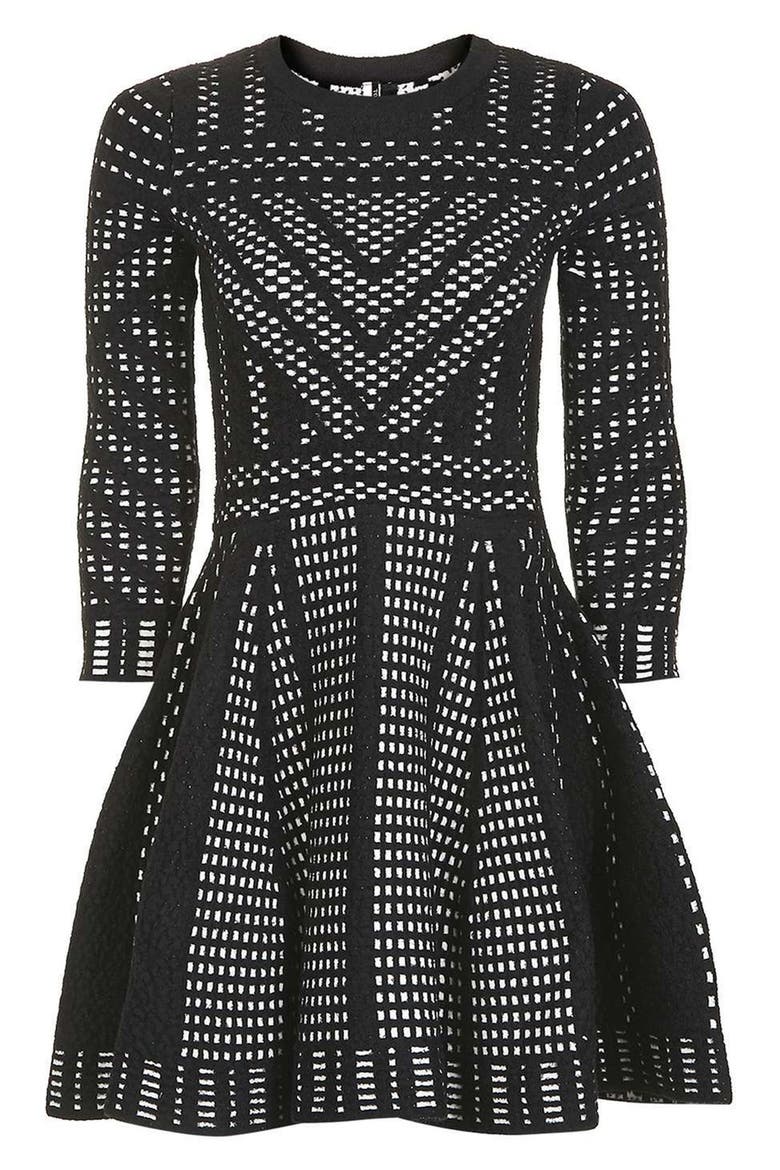 Geometric Fit & Flare Dress, Alternate, color, BLACK MULTI