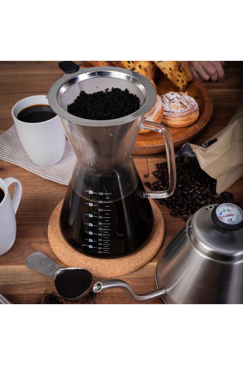 Glass Pour Over Carafe w/ Reusable Filter, 1200ml, Alternate, color, Clear