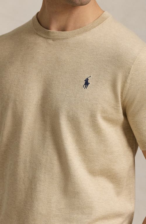 Shop Polo Ralph Lauren Crewneck Cotton Short Sleeve Sweater In Dune Melange