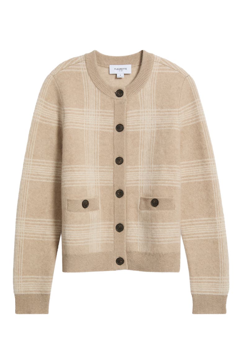 Windowpane Plaid Cashmere & Silk Cardigan, Main, color, OATMEAL