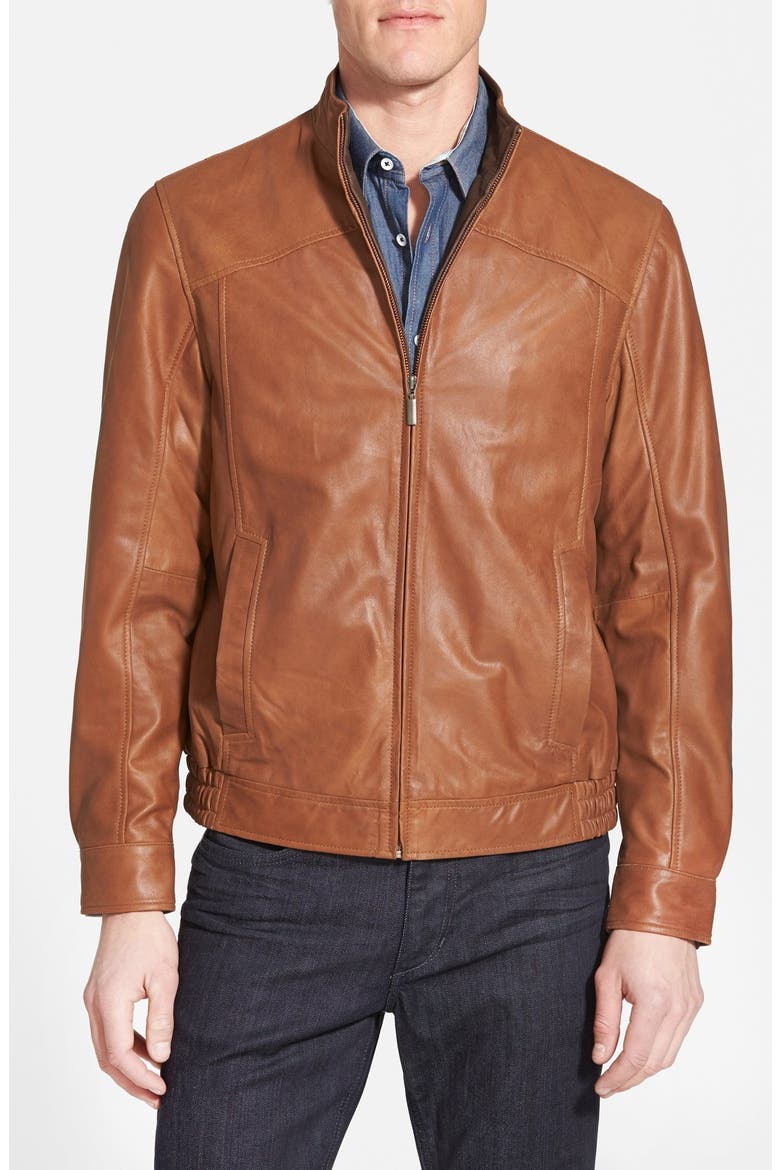 Leather Bomber Jacket, Main, color, SADDLE BROWN