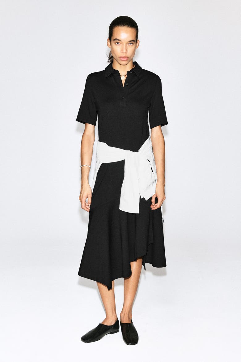 Flared Jersey Midi Shirt Dress, Main, color, BLACK
