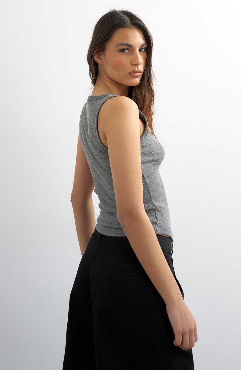 Topshop Rib Curved Hem Stretch Cotton Tank, Alternate, color, Grey