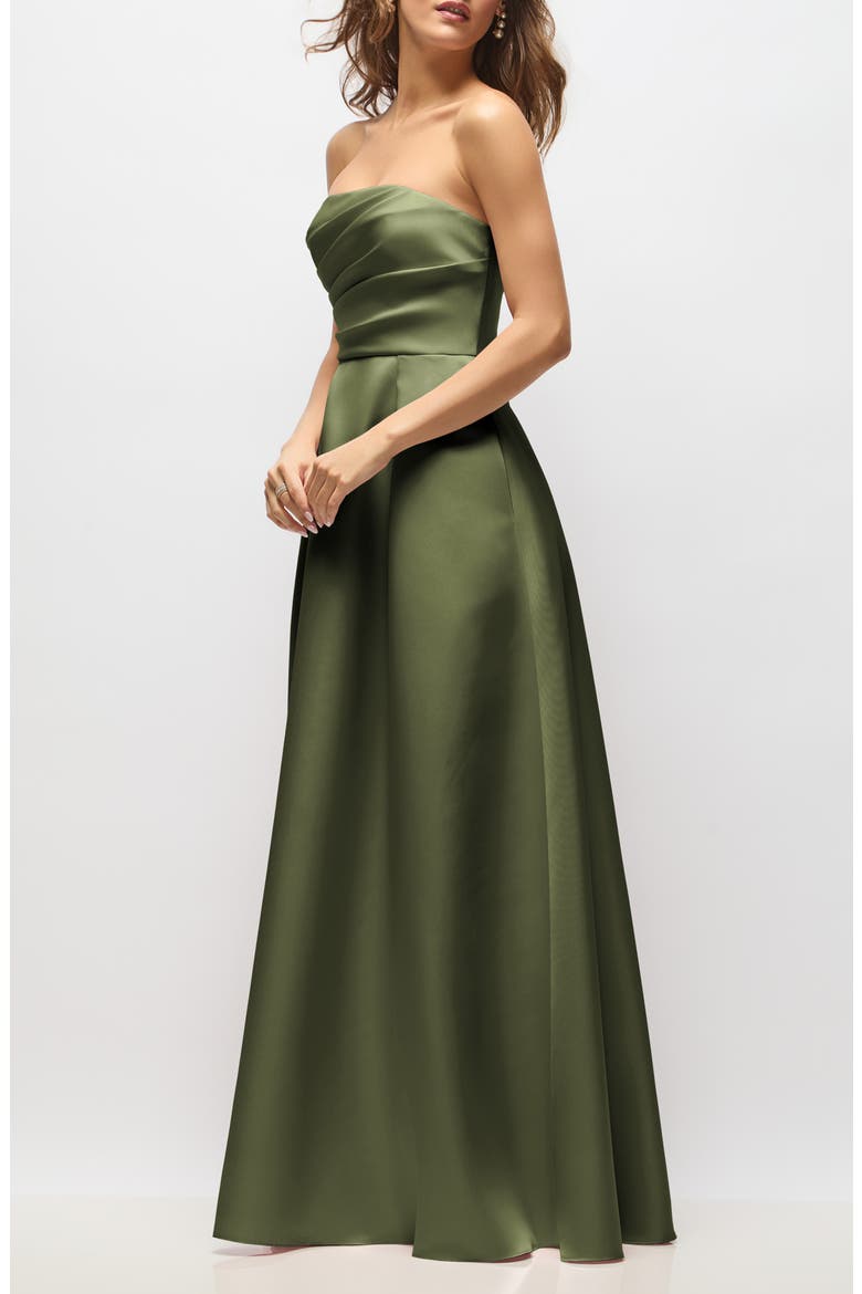 Josephine Straplesss Mikado Gown, Alternate, color, OLIVE GREEN