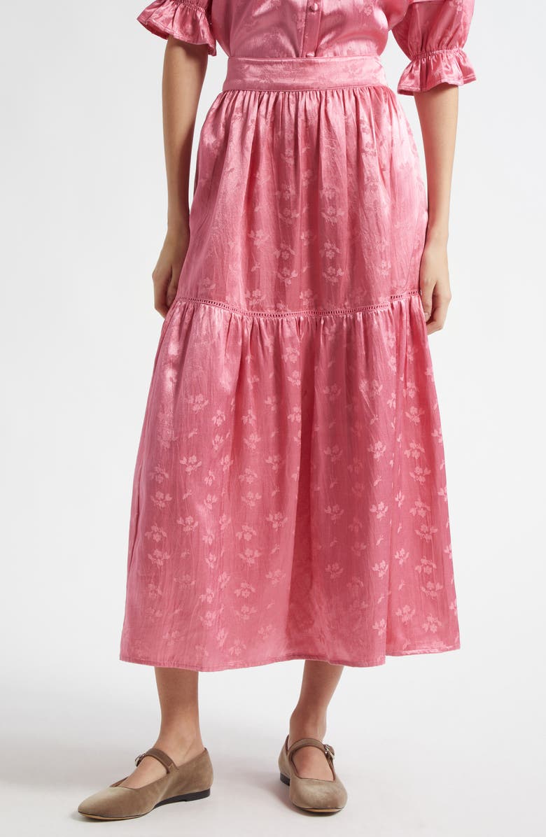 MILLE Betty Floral Cotton & Silk Tiered Skirt, Main, color, 
