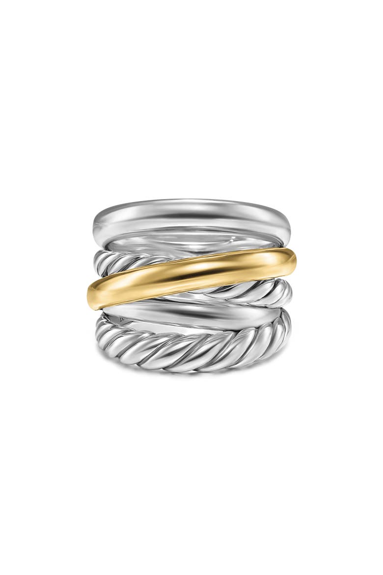 Crossover Five-Row Ring in Sterling Silver with 14K Yellow Gold, Main, color, S STERLING SILVER/ 14K GOLD -8