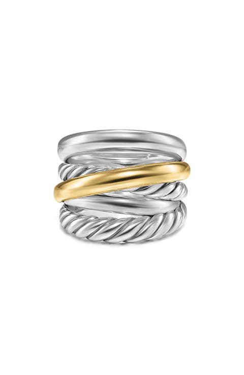 Crossover Five-Row Ring in Sterling Silver with 14K Yellow Gold