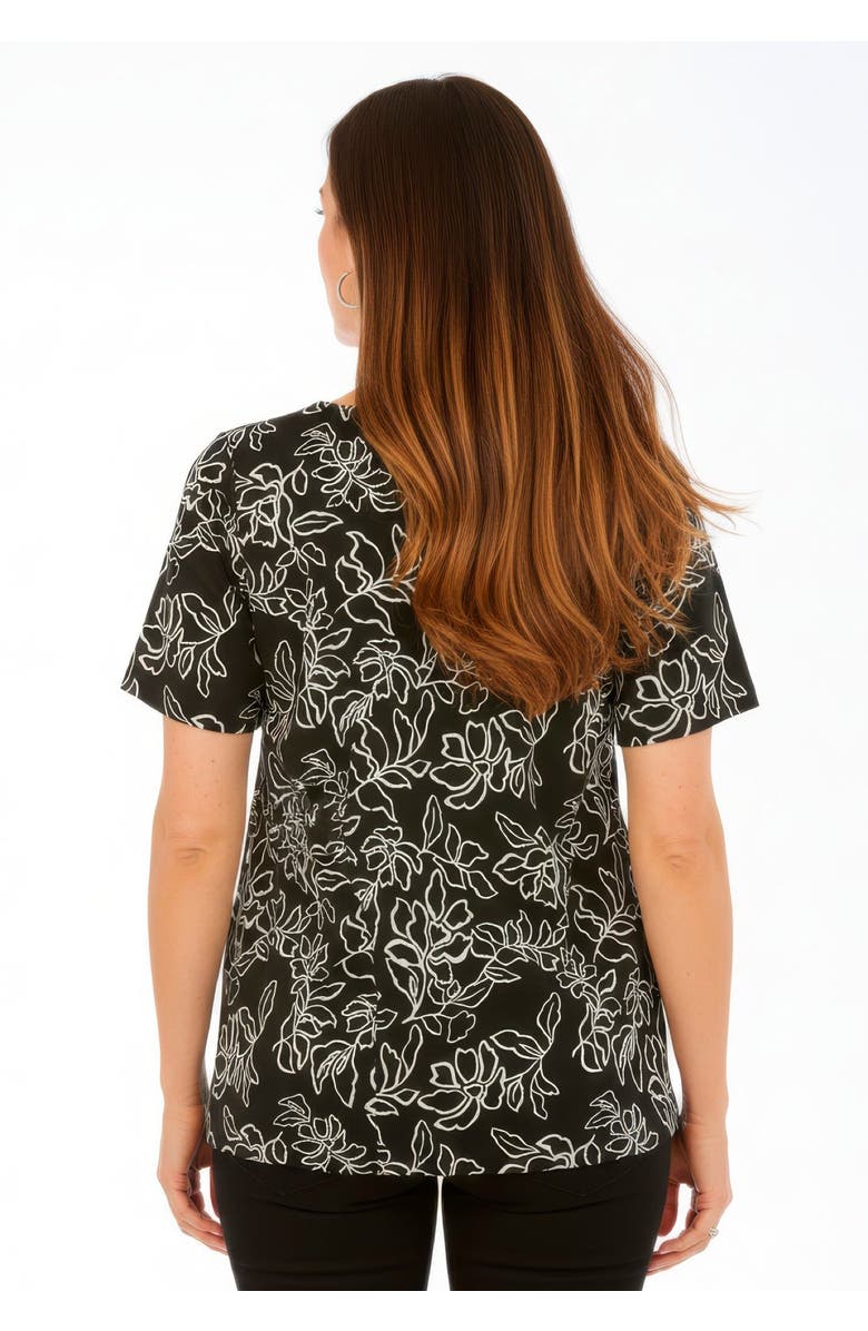 Jessica London Stretch Cotton Cuff Tee, Alternate, color, Black Moving Floral