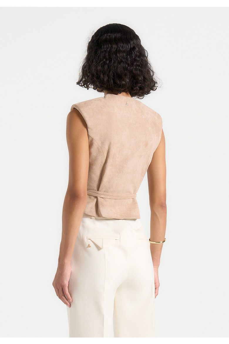 Jeanne Belted Wrap Suede Waistcoat, Alternate, color, Taupe