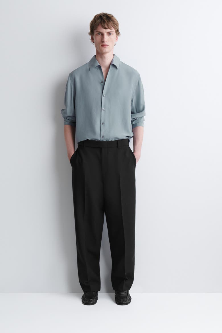 Wool-Blend Relaxed-Fit Straight-Leg Pants, Main, color, BLACK