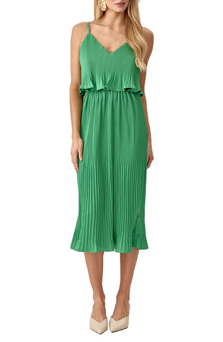 Adelyn Rae Nayla Pleated Overlay Sleeveless Midi Dress, Main, color, 