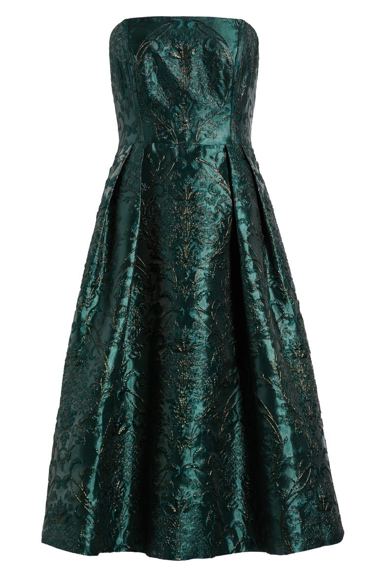 Metallic Brocade Convertible Strapless Cocktail Midi Dress, Alternate, color, HUNTER