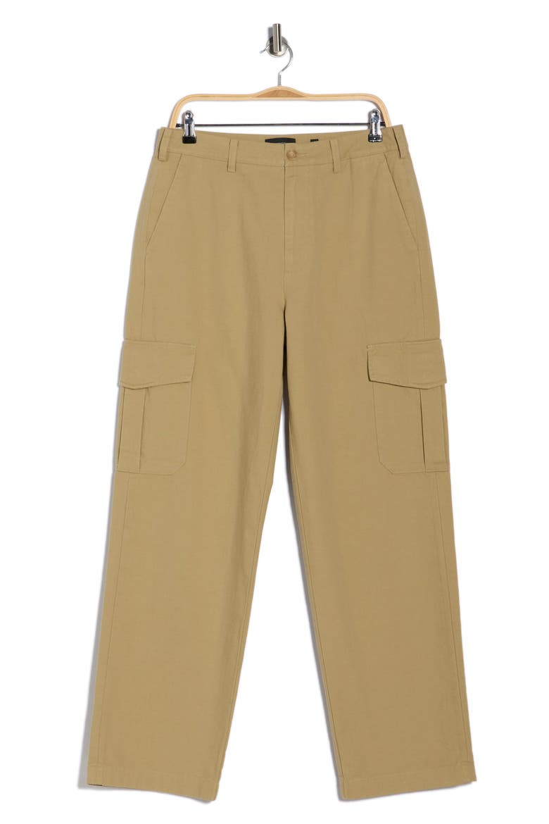 Flat Front Cotton & Linen Cargo Pants, Alternate, color, BEACHWOOD