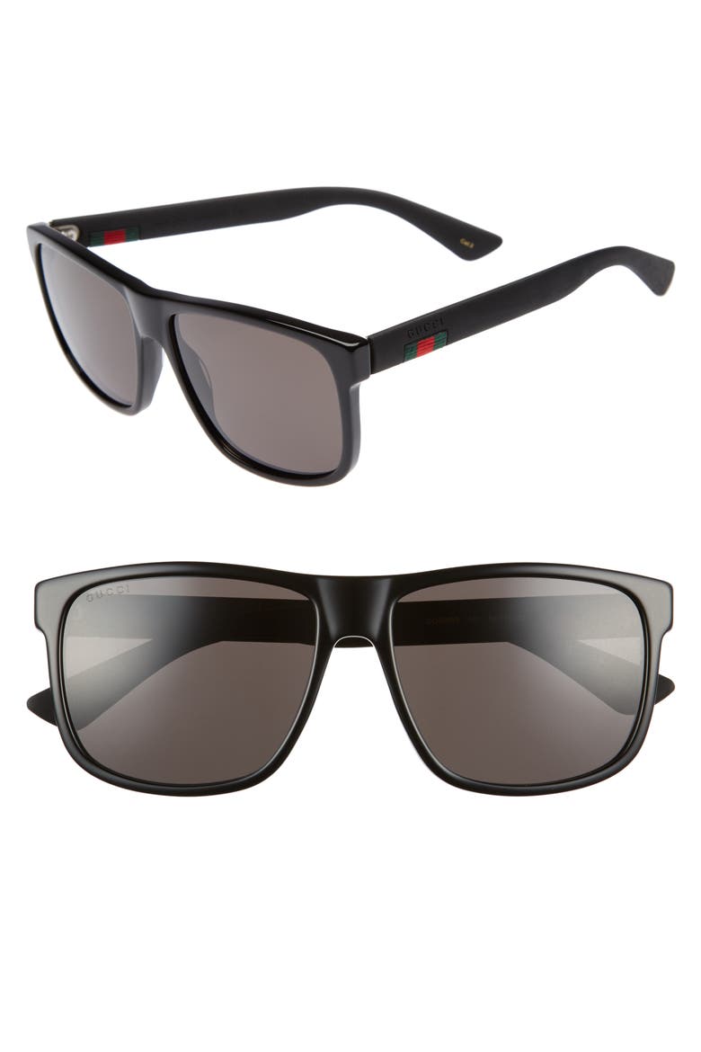 58mm Square Sunglasses, Alternate, color, BLACK