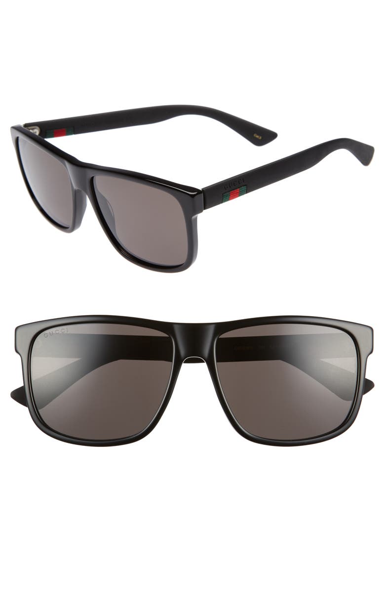 Gucci 58mm Square Sunglasses, Alternate, color, Black