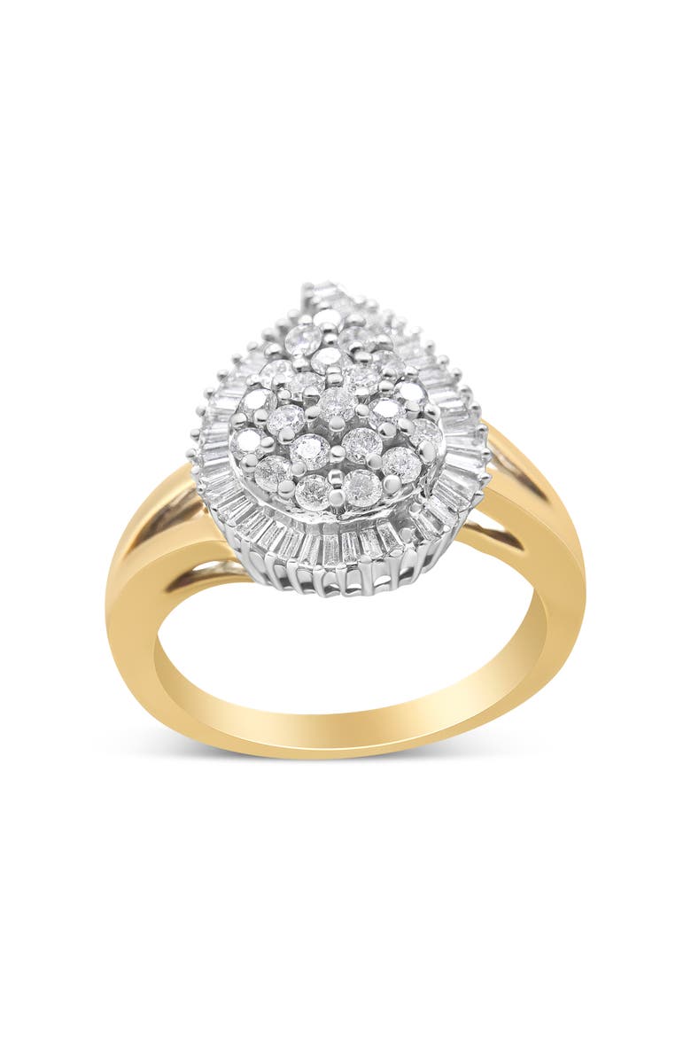 14K Yellow and White Gold 1 Cttw Diamond Ballerina Cocktail Ring, Alternate, color, Yellow