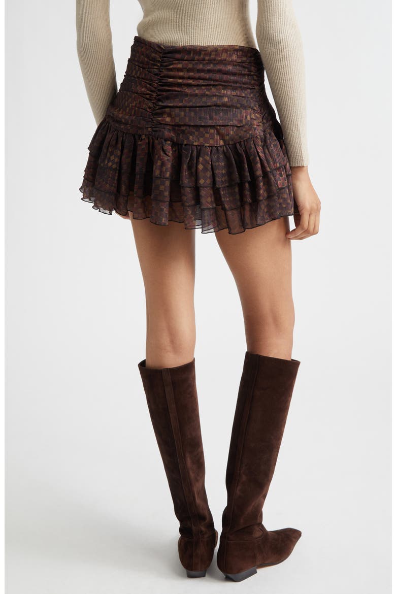 Kaia Geo Print Tiered Metallic Chiffon Miniskirt, Alternate, color, BROWN MULTI