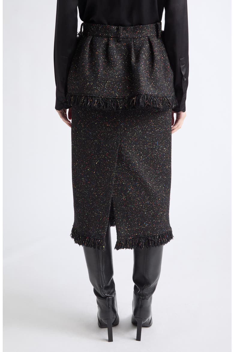 Nep Tweed Fringe Midi Skirt, Alternate, color, BLACK