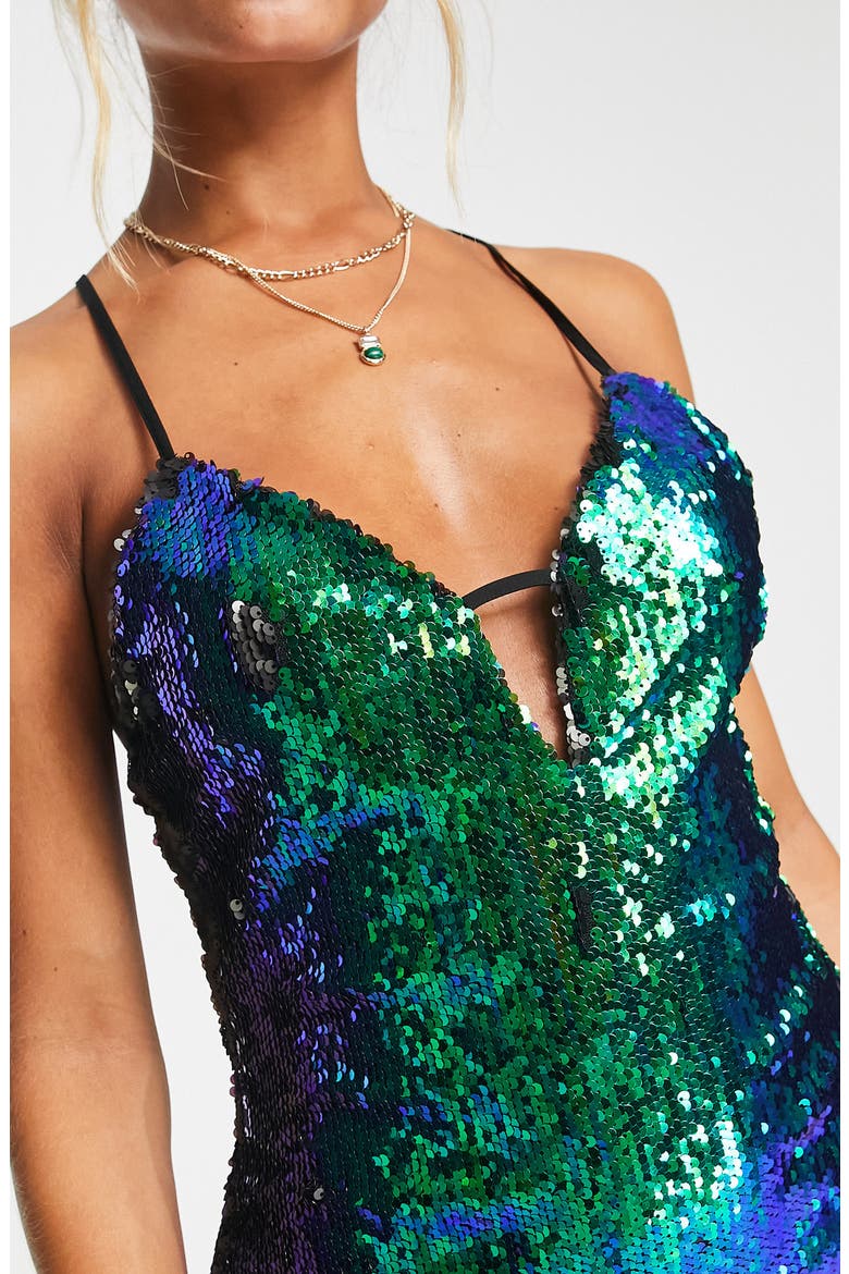 Iridescent Sequin Mini Slipdress, Alternate, color, MID BLUE
